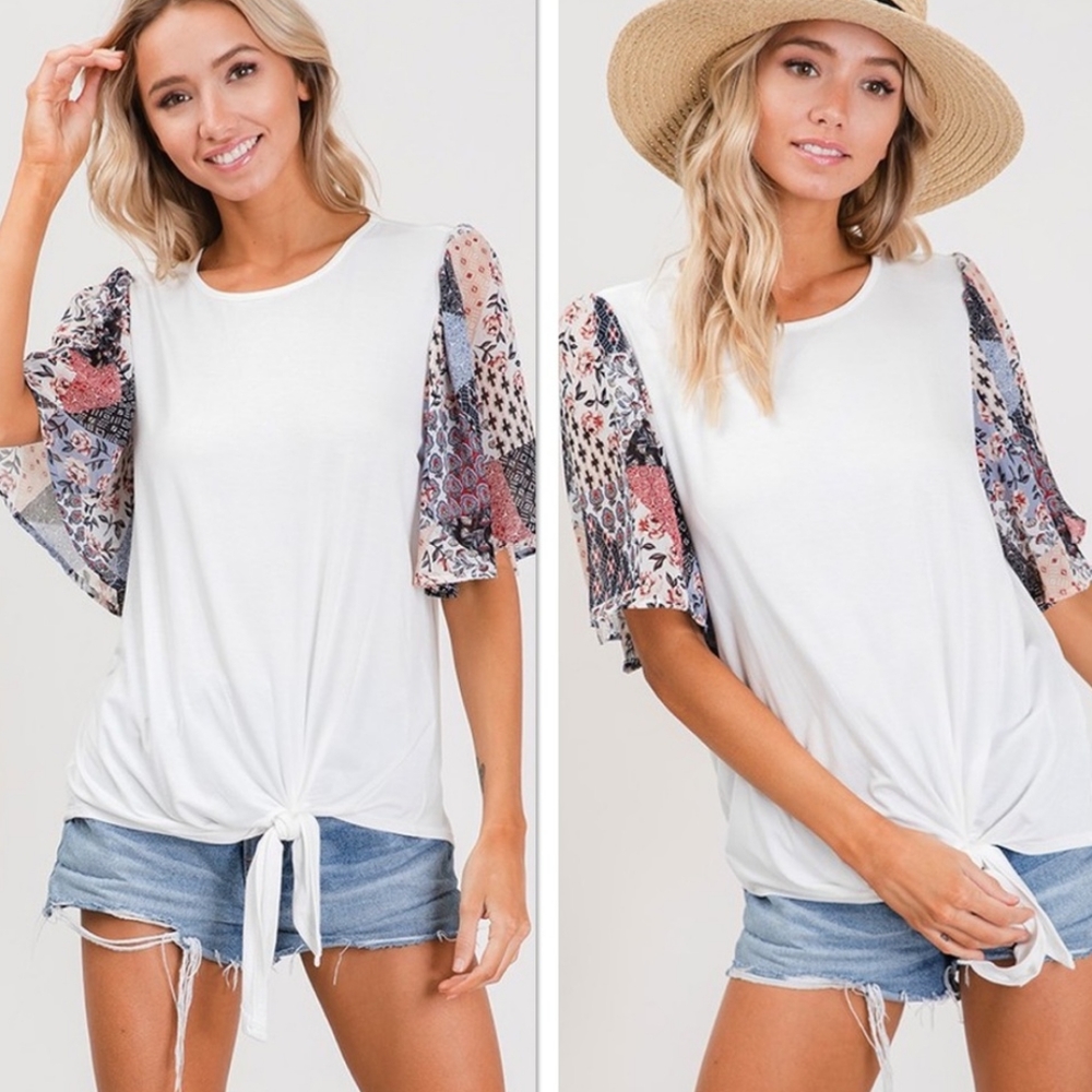 Color block tie front blouse